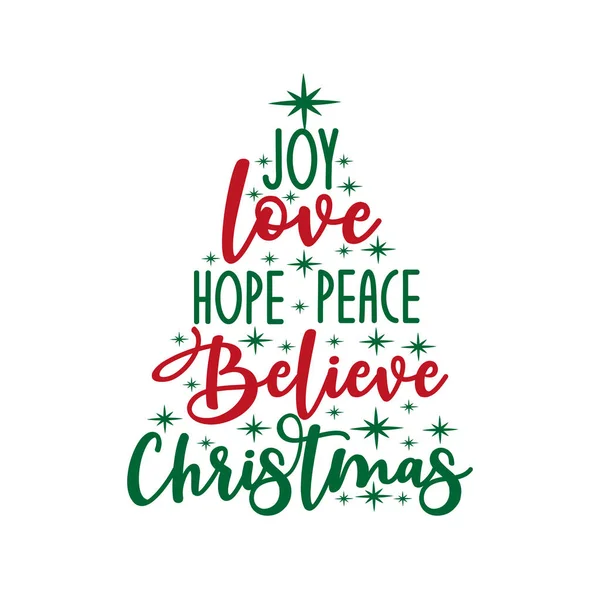 Joy Love Hope Peace Believe Christmas Καλλιγραφία Κείμενο Αστέρια Καλό — Διανυσματικό Αρχείο
