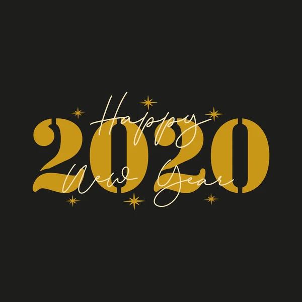 Happy New Year 2020 金色のテキスト グリーティングカード バナープリント チラシ ポスターデザイン マグカップに最適 — ストックベクタ