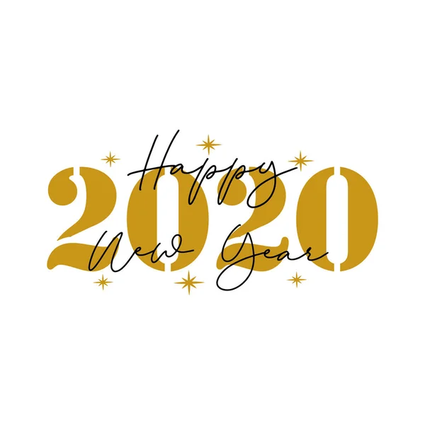 Happy New Year 2020 金色のテキスト グリーティングカード バナープリント チラシ ポスターデザイン マグカップに最適 — ストックベクタ