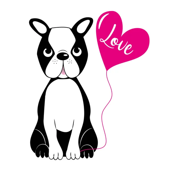 Słodki Boston Terrier Różowy Balon Tekstem Miłosnym Nadaje Się Druku — Wektor stockowy