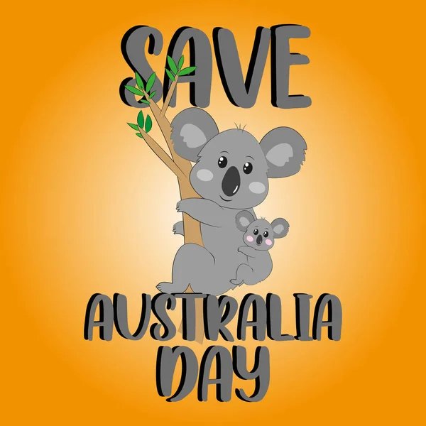 Salva Australia Day Testo Con Koala Carino Con Albero Eucalipto — Vettoriale Stock