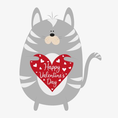 Sevgililer Günün kutlu olsun. Güzel kedili ve kocaman kırmızı kalpli bir mesaj. Tebrik kartı, poster, afiş, tekstil baskısı ve hediye tasarımı için iyidir..