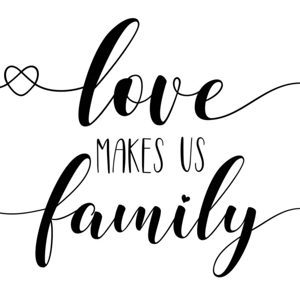 Liefde Maakt Ons Familie Kalligrafie Goed Voor Wenskaart Poster Banner — Stockvector