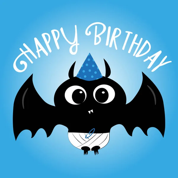 Joyeux Anniversaire Texte Avec Chauve Souris Mignonne Bon Pour Carte — Image vectorielle