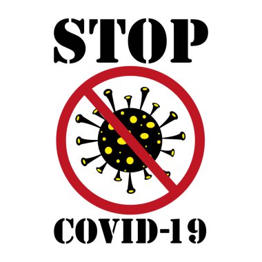 Virüs resimli Covid-19 metnini durdur.