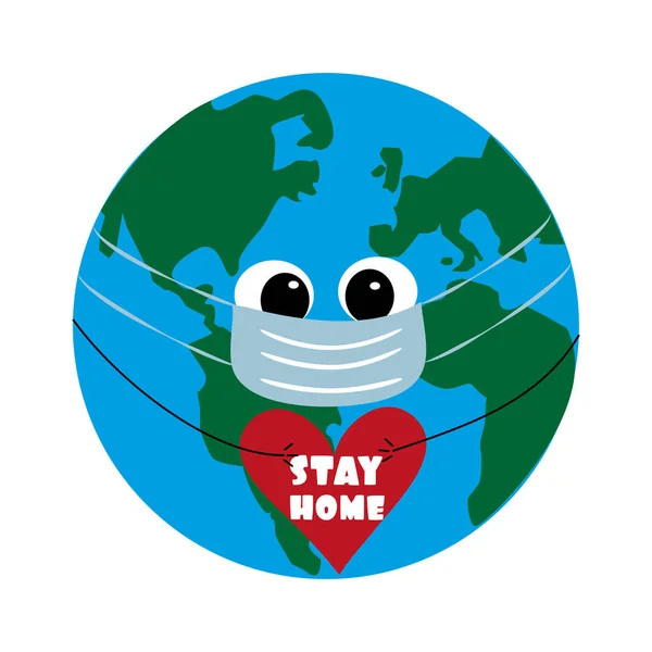 Stay Home Text Zemí Srdcem Dobré Pro Plakát Banner — Stockový vektor