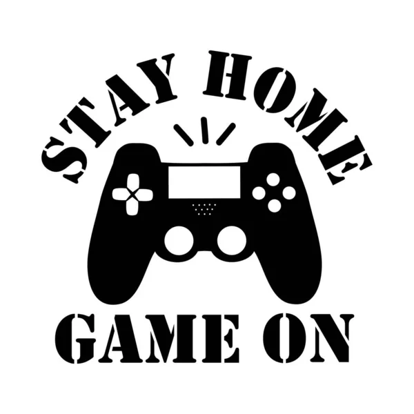 Stay Home Game Texto Con Controlador Virus Corona Permaneciendo Impresión — Archivo Imágenes Vectoriales