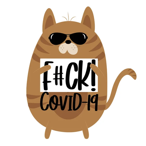 Mierda Covid Texto Divertido Con Gato Fresco Virus Corona Ilustración — Vector de stock