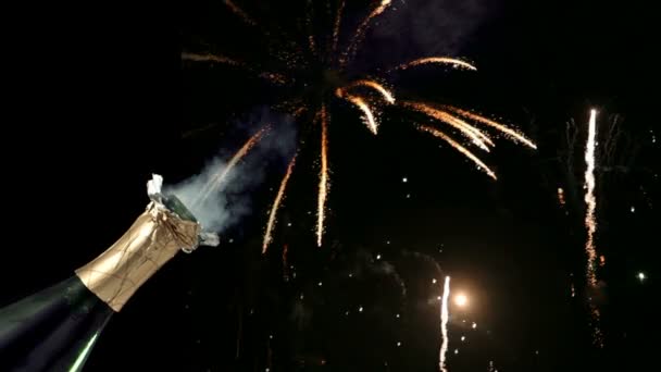 Champagne Fuochi Artificio Sfondo Nero — Video Stock