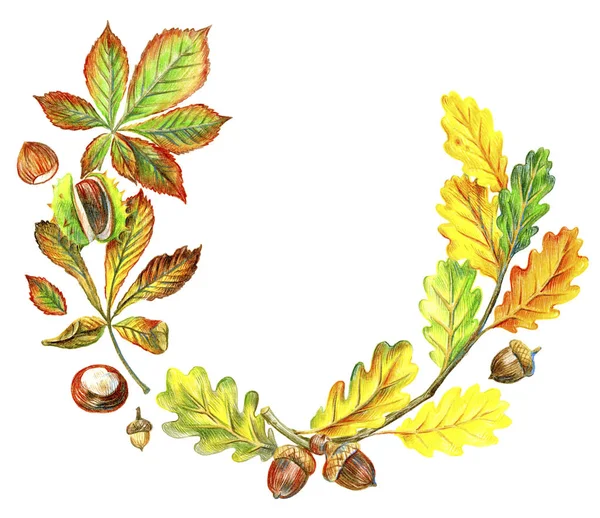 Wreath with autumn chestnuts — Stock Photo, Image