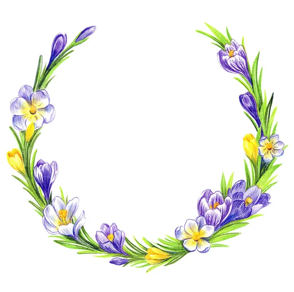 Frühlingskranz aus Krokusblumen — Stockfoto