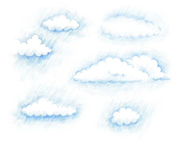 Wetter. bewölkt. Wolken isoliert auf weißem Hintergrund. Skizze. — Stockfoto