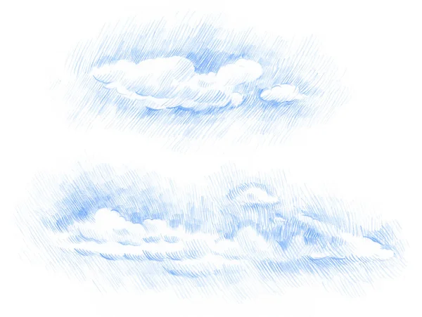 Météo. Nuageux. Nuages isolés sur fond blanc. Croquis . — Photo