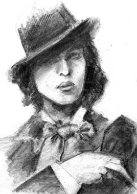 Yazar Oscar Wilde 'ın portresi. Kömür kalem portresi.