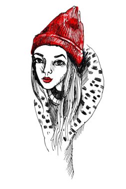 Kırmızı bereli kız.