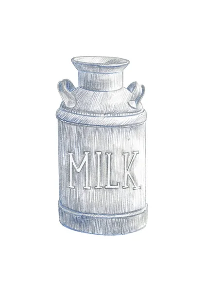 Una Lattina Latte Metallo Con Logo Schizzo Matita — Foto Stock