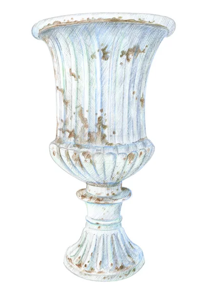 Old Stone Garden Vase Landscape Design Pencil Sketch — Stock Photo, Image