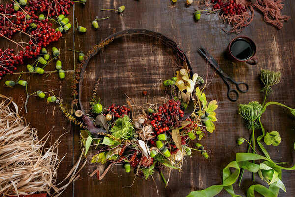 Состав трав и ягод, цветов, желудей.
