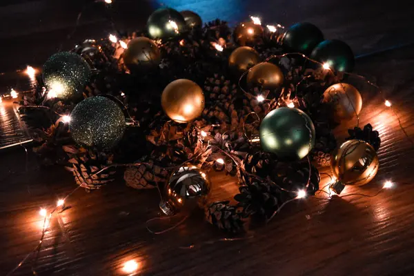 Natal Xmas Bola Luz Noite Inverno Decoração Ano Novo — Fotografia de Stock