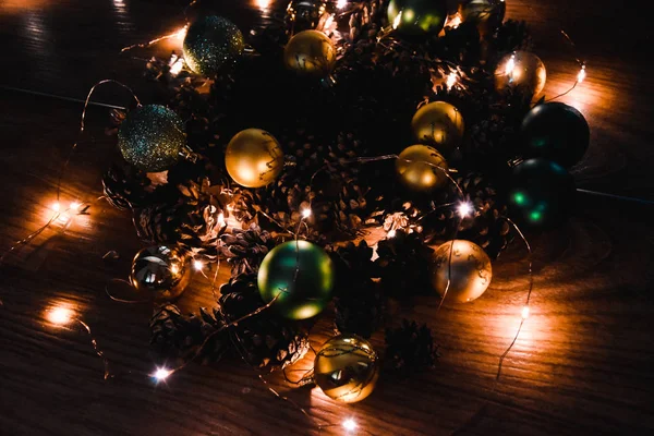 Рождество Рождество Рождество Светлый Шар Ночь Зимой Новогоднее Украшение — стоковое фото