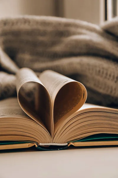Libro Abierto Páginas Corazón Lectura Literatura — Foto de Stock