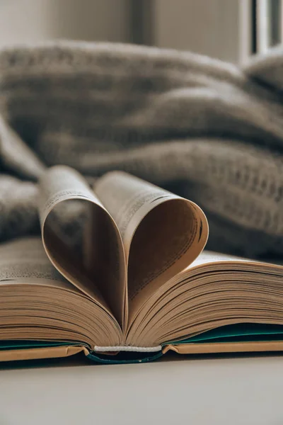 Открыть Книгу Сердце Страницы Литературы Чтение — стоковое фото