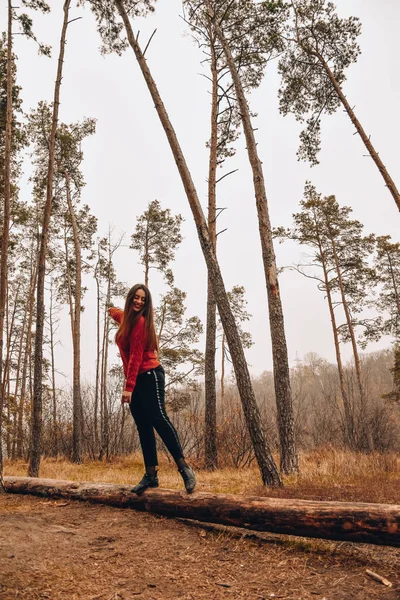 Girl Autumn Forest Tree — Stock Photo, Image