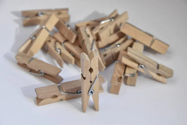 Wood Clothesline Clothespins Pin Equipment Office Pegs Clip — Stock Photo, Image