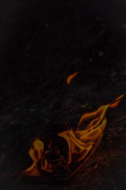 Kitap yanan alev sayfası kamp ateşi. 