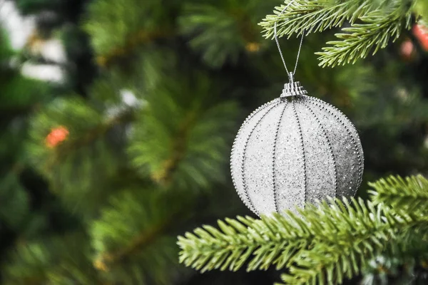 Χριστουγεννιάτικο Δέντρο Μπάλα Διακόσμηση Στο Κλαδί — Φωτογραφία Αρχείου
