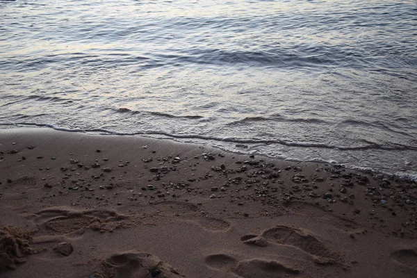 Fotavtryck Sandstranden Havet Semester — Stockfoto