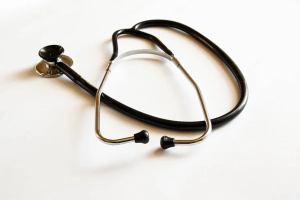 Medical Stethoscope Phonendoscope Black Isolated White Background — Stock Photo, Image