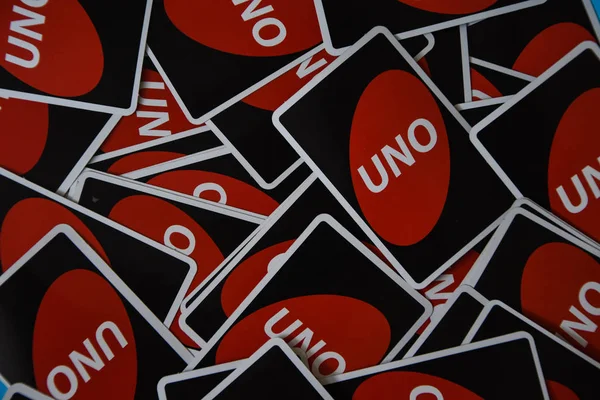 Angleterre Londres Décembre 2019 Deck Uno Game Cards Éparpillé Sur — Photo