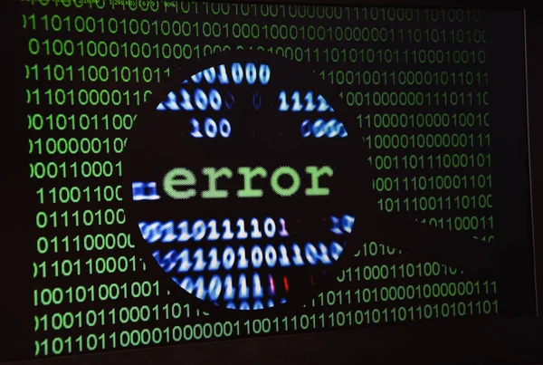 Computer error failure concept,  failure message on screen, bad software pc app crash, email malware, data loss and recovery, rear view over the shoulderBusiness laptop or office notebook computer PC