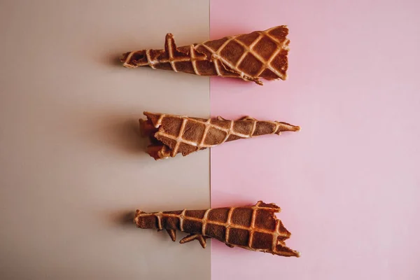 Homemade Waffles Pink Background Copy Space — Stock Photo, Image