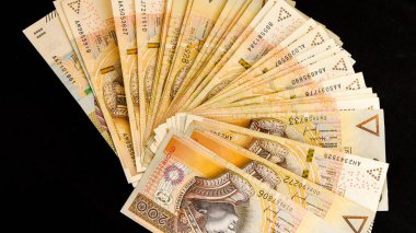 200 polish zloty - full set of banknotes of polish zloty isolated on black