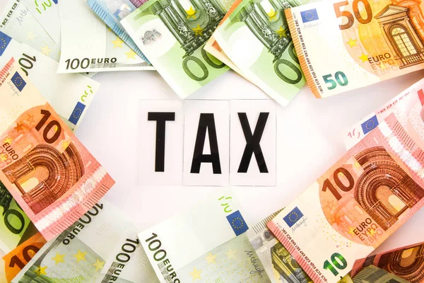 Euro Money Frame with Tax word inside on white background — Stockfoto