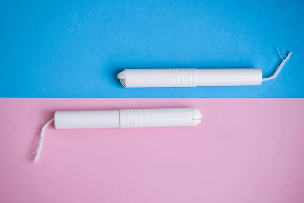 Hygienic Tampons Blue Pink Background Copy Space Menstruation Sanitary Tampon — Stock Photo, Image