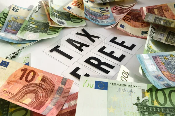 Euro Money Frame Tax Free Word Iscription White Background Banknote — Stockfoto