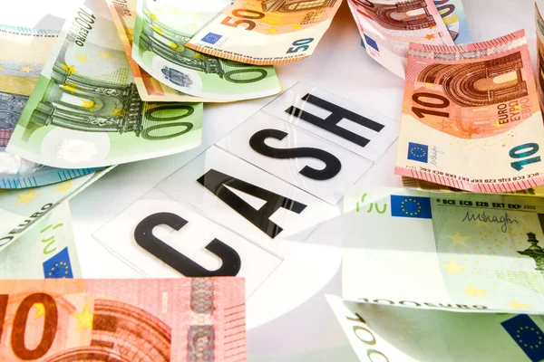 Euro Money Frame Cash Word Uvnitř Bílém Pozadí Bankovky Evropských — Stock fotografie