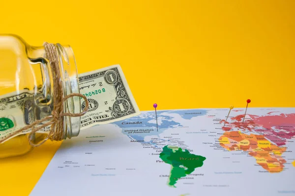 Dollar Banknotes Globe World Map American Investment Trading Concept American Stock Image