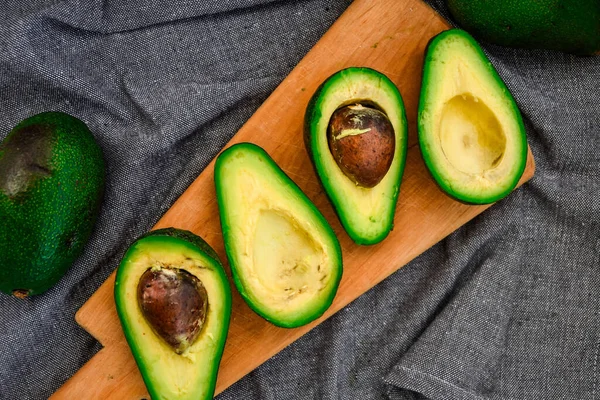 Food Background Avocado Wooden Board Healthy Food Concept Top View — 스톡 사진