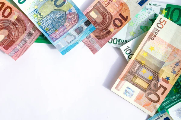 Mocup Τραπεζογραμματίων Ευρώ Οικονομικό Υπόβαθρο Διαφορετικό Πλαίσιο Τραπεζογραμματίων Ευρώ Επιχειρήσεις — Φωτογραφία Αρχείου