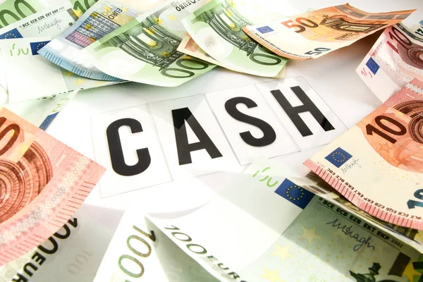 Euro Money Frame Cash Word White Background Banknote European Cash — Stockfoto