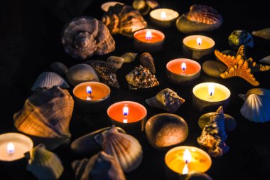 Spa bakım mumu ışığı için gereken fonların bileşimi, Sea spa kompozisyonu, seçici odak noktası