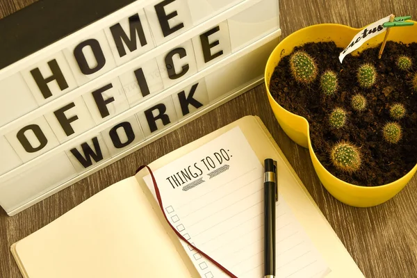 Lightbox Text Home Office Work Notebook Pen Cactus List Copy — Stock Photo, Image
