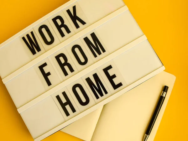 Lightbox Text Work Home Notebook Pen List Copy Space Yellow — Stock Photo, Image