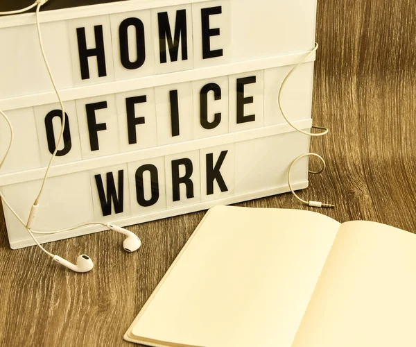 Lightbox Text Home Office Work Notebook Pen Headphones Copy Space — Stock Photo, Image