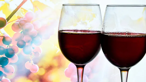 Czerwone Wino Kieliszku Picia Obok Gałęzi Winogron Tło Przestrzeń Kopiowania — Zdjęcie stockowe