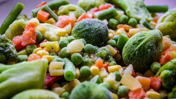 Селективный Фокус Фон Различных Замороженных Овощей Вегетарианские Овощи Питания Брюссельская — стоковое фото
